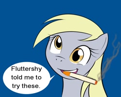 Size: 750x600 | Tagged: safe, derpy hooves, pegasus, pony, bad advice fluttershy, chat bubble, cigarette, exploitable meme, female, implied fluttershy, mare, meme, smoking, smoking derpy, solo