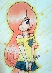 Size: 401x566 | Tagged: safe, artist:mylittlerennie, fluttershy, humanized, solo, traditional art