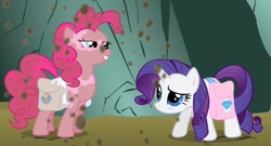 Size: 1280x693 | Tagged: safe, screencap, pinkie pie, rarity, earth pony, pony, unicorn, dragonshy, female, horn, mare