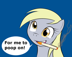 Size: 750x600 | Tagged: safe, derpy hooves, pegasus, pony, chat bubble, cigarette, female, implied scat, mare, meme, reaction image, simple background, smoking, smoking derpy, solo, triumph the insult comic dog