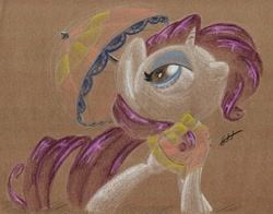Size: 1111x871 | Tagged: safe, artist:getchanoodlewet, rarity, pony, unicorn, clothes, dress, solo, traditional art, umbrella
