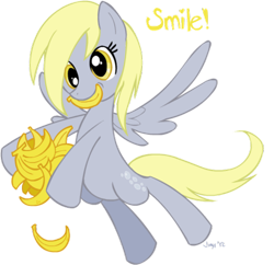 Size: 500x483 | Tagged: safe, artist:jiayi, derpy hooves, pegasus, pony, banana, female, mare, mouth hold, solo