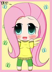 Size: 668x921 | Tagged: safe, artist:pokumii, fluttershy, chibi, humanized, solo, winged humanization