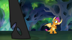 Size: 1250x692 | Tagged: safe, screencap, ocellus, queen chrysalis, smolder, changeling, changeling queen, dragon, what lies beneath, female, freaked out, shocked