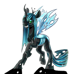 Size: 2834x2834 | Tagged: safe, artist:schokocream, queen chrysalis, changeling, changeling queen, evil grin, female, grin, simple background, smiling, solo, white background