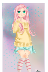 Size: 1000x1500 | Tagged: safe, artist:ling123huhu, fluttershy, clothes, female, humanized, pink hair, solo