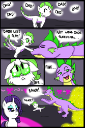 Size: 4000x6000 | Tagged: safe, artist:wickedsilly, rarity, spike, oc, oc:regal shine, dracony, dragon, hybrid, original species, pony, unicorn, comic, cute, dragicorn, female, interspecies offspring, male, offspring, older, parent:rarity, parent:spike, parents:sparity, shipping, sparity, straight