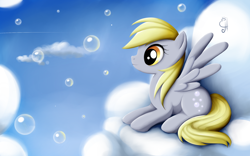 Size: 1024x640 | Tagged: safe, artist:exceru-karina, derpy hooves, pegasus, pony, cloud, cloudy, female, mare, solo