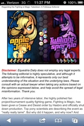 Size: 640x960 | Tagged: safe, derpibooru import, applejack, twilight sparkle, oc, earth pony, pony, fighting is magic, equestria daily, ios, iphone, safari, text