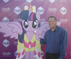 Size: 983x813 | Tagged: safe, derpibooru import, twilight sparkle, twilight sparkle (alicorn), alicorn, human, pony, cardboard cutout, cardboard twilight, clothes, dress, female, irl, john joseco, mare, photo