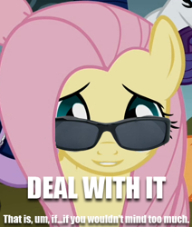 Size: 337x397 | Tagged: safe, fluttershy, pegasus, pony, deal with it, female, image macro, mare, sunglasses