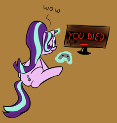 Size: 900x951 | Tagged: safe, starlight glimmer, pony, unicorn, controller, dark souls, monitor, video game, you died