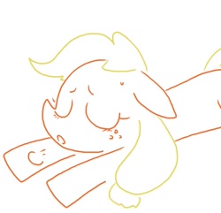 Size: 687x661 | Tagged: safe, artist:the weaver, applejack, earth pony, pony, eyes closed, prone, sigh, simple background, solo, white background
