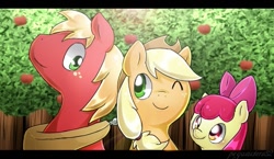 Size: 549x319 | Tagged: safe, artist:pegasisters82, apple bloom, applejack, big macintosh, earth pony, pony, apple siblings, male, stallion