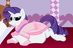 Size: 1280x853 | Tagged: safe, artist:putinforgod, rarity, pony, unicorn, belly, clothes, pregnant, robe, solo, wardrobe malfunction