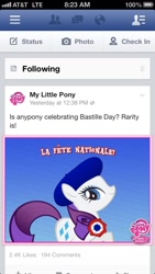 Size: 640x1136 | Tagged: safe, rarity, pony, unicorn, beret, facebook, female, french, horn, mare, solo