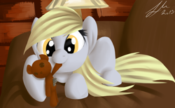 Size: 2500x1540 | Tagged: safe, artist:strangemoose, derpy hooves, pegasus, pony, female, mare, solo, teddy bear