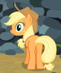 Size: 375x453 | Tagged: safe, screencap, applejack, earth pony, pony, spike at your service, female, looking back, mare, plot, solo