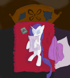 Size: 1640x1824 | Tagged: safe, artist:nightcider, rarity, pony, unicorn, bed, hug, on back, pillow, solo