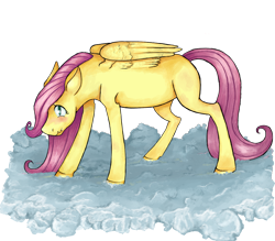 Size: 1008x882 | Tagged: safe, artist:6ghost, fluttershy, pegasus, pony, cloud, filly, scrunchy face