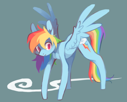 Size: 1271x1025 | Tagged: safe, artist:xenon, derpibooru import, rainbow dash, pegasus, pony, female, looking at you, mare, solo, spread wings, wings