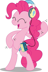 Size: 773x1152 | Tagged: safe, artist:cubonator, pinkie pie, pony, air guitar, bipedal, headphones, simple background, transparent background, vector, walkman