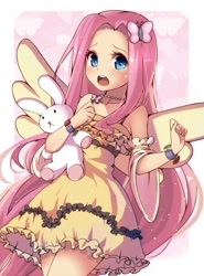 Size: 500x676 | Tagged: safe, artist:mw-magister, fluttershy, human, breasts, clothes, cute, delicious flat chest, detached sleeves, dress, female, flattershy, humanized, looking at you, open mouth, shyabetes, solo, sundress, winged humanization