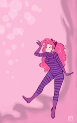 Size: 800x1280 | Tagged: safe, artist:demdoodles, pinkie pie, alice in wonderland, cheshire cat, costume, humanized, parody, solo