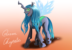 Size: 1191x839 | Tagged: safe, artist:タツオ, queen chrysalis, changeling, changeling queen, female, solo