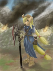 Size: 1485x1980 | Tagged: safe, artist:tattertailart, applejack, anthro, axe, skyrim, the elder scrolls