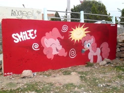 Size: 4320x3240 | Tagged: safe, artist:shinodage, pinkie pie, earth pony, pony, female, graffiti, mare, photo, pink coat, pink mane