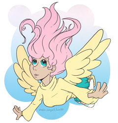 Size: 727x758 | Tagged: safe, artist:rottingroot, fluttershy, 30 minute art challenge, falling, flying, humanized, winged humanization