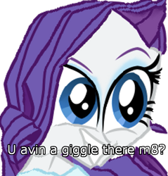 Size: 623x653 | Tagged: safe, rarity, equestria girls, british, content-aware scale, image macro, solo, u wot m8, wat