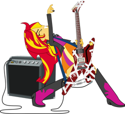 Size: 1116x1024 | Tagged: safe, artist:20thx5150, artist:nano23823, edit, sunset shimmer, shark, equestria girls, rainbow rocks, amplifier, evh, evh stripes, guitar, ibanez destroyer, solo, sunset shredder