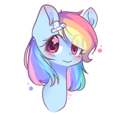 Size: 680x622 | Tagged: safe, artist:windymils, derpibooru import, rainbow dash, pegasus, pony, bust, cute, dashabetes, female, hairpin, looking at you, mare, multicolored hair, simple background, solo, white background