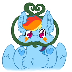 Size: 1500x1500 | Tagged: safe, artist:mothofamber, derpibooru import, rainbow dash, monster pony, original species, pegasus, tatzlpony, chest fluff, ear fluff, female, fluffy, happy, heart, heart eyes, hooves, imminent vore, looking at you, prehensile tongue, simple background, solo, species swap, tatzldash, tentacle tongue, tentacles, tongue out, underhoof, white background, wingding eyes, wings