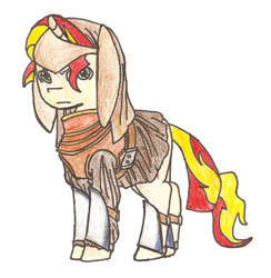 Size: 1065x1091 | Tagged: safe, artist:blackmageanolis, sunset shimmer, pony, armor, clothes, costume, jean jacque lundi, panzer dragoon, pencil drawing, solo, traditional art