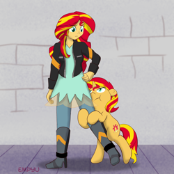 Size: 1000x1000 | Tagged: safe, artist:empyu, sunset shimmer, pony, equestria girls, friendship games, clothes, human ponidox, self ponidox