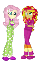 Size: 393x589 | Tagged: safe, artist:eqgsnowfrill, artist:selenaede, fluttershy, sunset shimmer, equestria girls, base used, clothes, female, pajamas, slippers