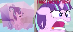 Size: 1583x711 | Tagged: safe, screencap, starlight glimmer, pony, the cutie map, the cutie re-mark, i was frozen today, image macro, meme, suburban commando