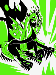 Size: 2835x3780 | Tagged: safe, artist:kimthrill, queen chrysalis, changeling, changeling queen, female, green, monochrome, solo