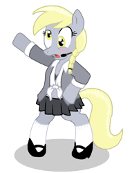 Size: 650x850 | Tagged: safe, artist:shutterflye, derpy hooves, pony, ...baby one more time, bipedal, blushing, britney spears, clothes, mary janes, parody, schoolgirl, solo, song reference