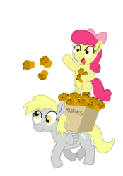 Size: 405x583 | Tagged: safe, artist:shutterflye, apple bloom, derpy hooves, pegasus, pony, female, mare, muffin