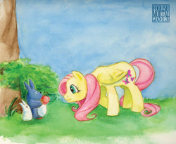 Size: 800x655 | Tagged: safe, artist:lissa-quon, fluttershy, pegasus, pony, crossover, totoro, traditional art