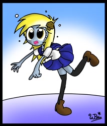 Size: 1275x1498 | Tagged: safe, artist:neoncabaret, derpy hooves, clothes, humanized, muffin, skinny, solo
