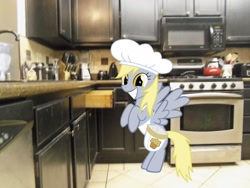 Size: 2048x1536 | Tagged: safe, artist:sclancy5411, derpy hooves, pegasus, pony, apron, chef's hat, clothes, female, grin, hat, kitchen, mare, ponies in real life, smiling, solo, vector