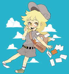 Size: 767x812 | Tagged: safe, artist:tokimekiwaku, derpy hooves, blonde hair, clothes, female, humanized, smiling, solo