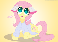 Size: 1000x714 | Tagged: safe, artist:ladyanidraws, fluttershy, pegasus, pony, chobits, crossover, cute, shyabetes, solo