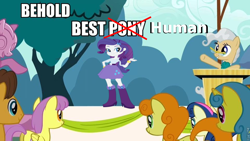 Size: 960x540 | Tagged: safe, edit, edited screencap, screencap, bon bon, caramel, carrot top, golden harvest, lemon hearts, mayor mare, parasol, rarity, sweetie drops, equestria girls, the last roundup, behold, best human, best pony, eqg promo pose set, forced meme, meme, wrong aspect ratio