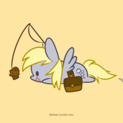 Size: 500x500 | Tagged: safe, artist:php56, derpy hooves, pegasus, pony, animated, carrot on a stick, female, fishing rod, flying, letter, mailmare, mare, muffin, saddle bag, solo